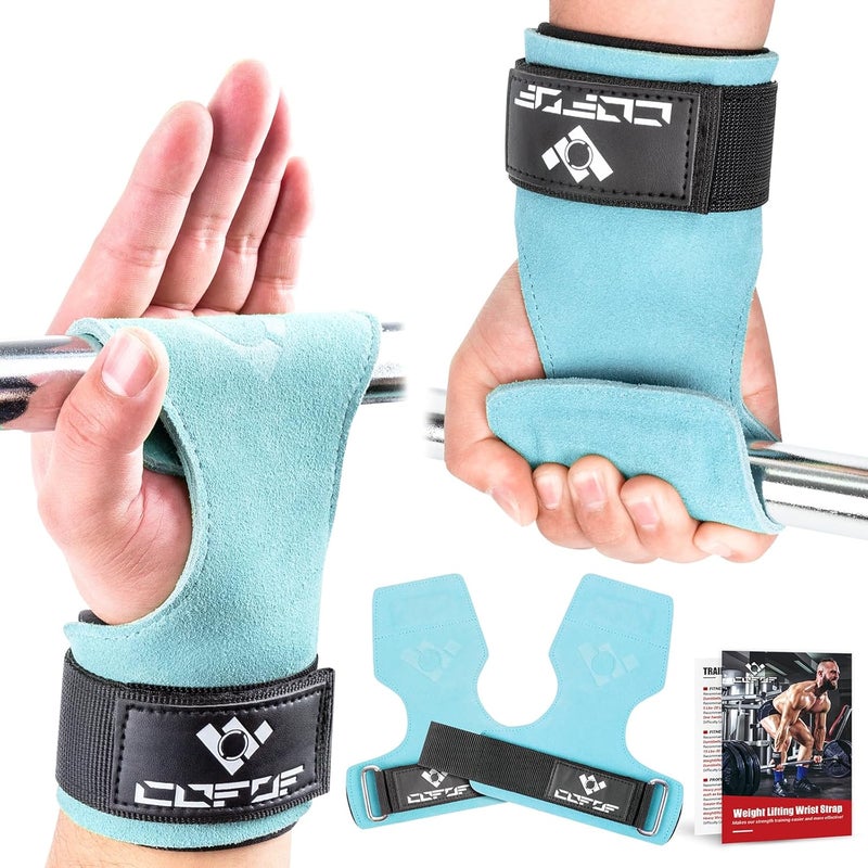 COFOF Weight Lifting Wrist Strap, Double Layer Leather Wrist Strap for Deadlift and Powerlifting, Adjustable Neoprene Padded Gym Workout Lifting Hooks (Pair) - Image 1